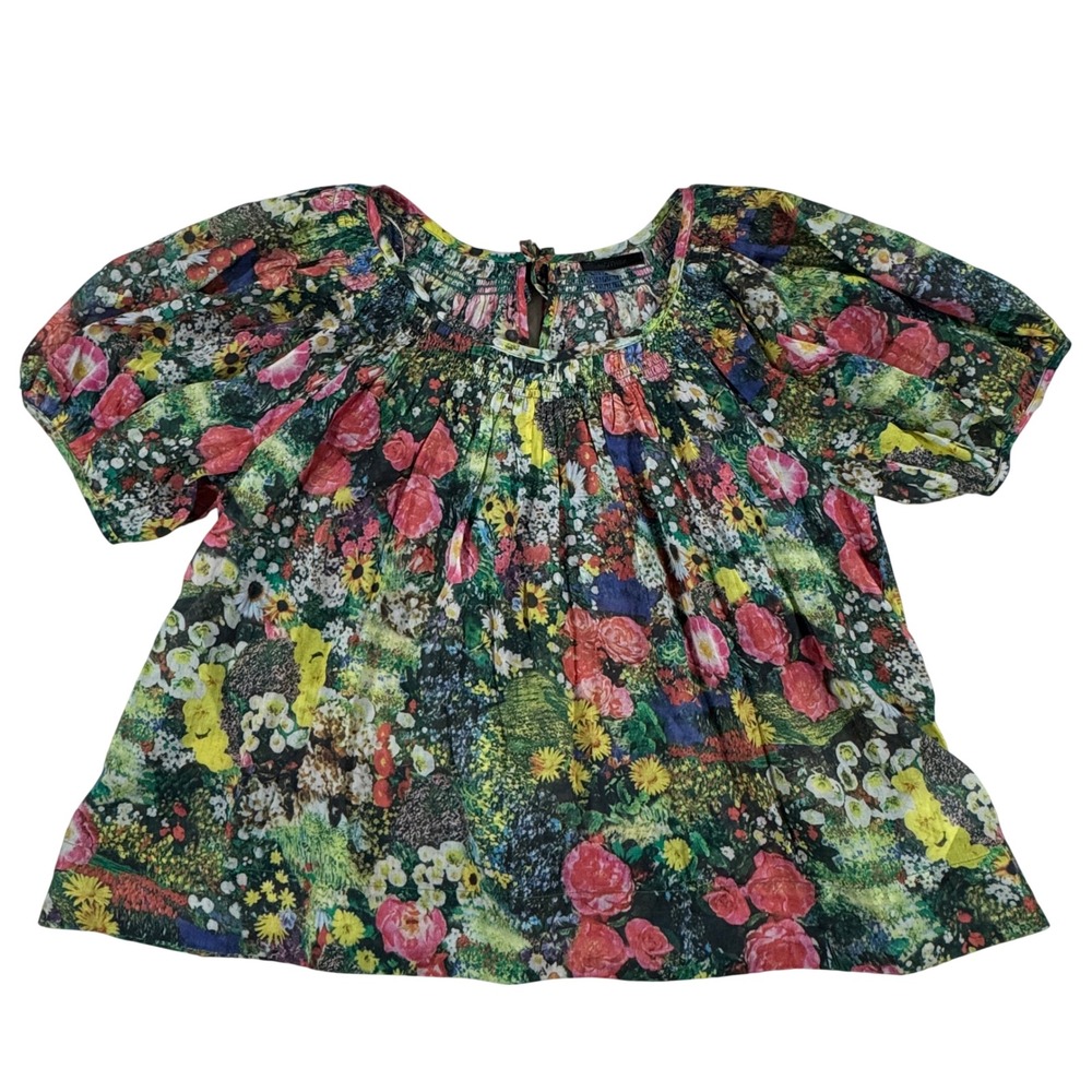 Mother Floral Puff Sleeve Blouse Cotton Top Multi Color Women's S Boho Cottage